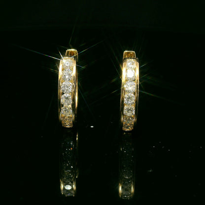 Channel Set Diamond Hoop Earrings in 14k Yellow Gold 0.69 TCW Diamond