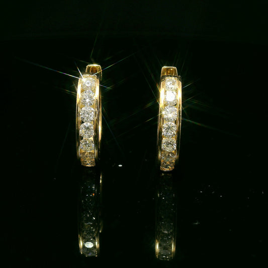 Channel Set Diamond Hoop Earrings in 14k Yellow Gold 0.69 TCW Diamond