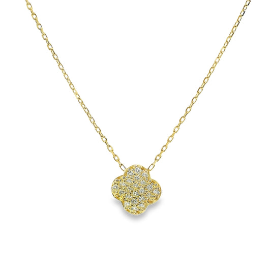 14K Yellow Gold CZ Clover Necklace (2.1 grams)