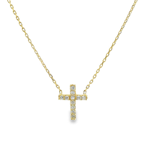 14K Yellow Gold CZ Cross Necklace (2.1 grams)