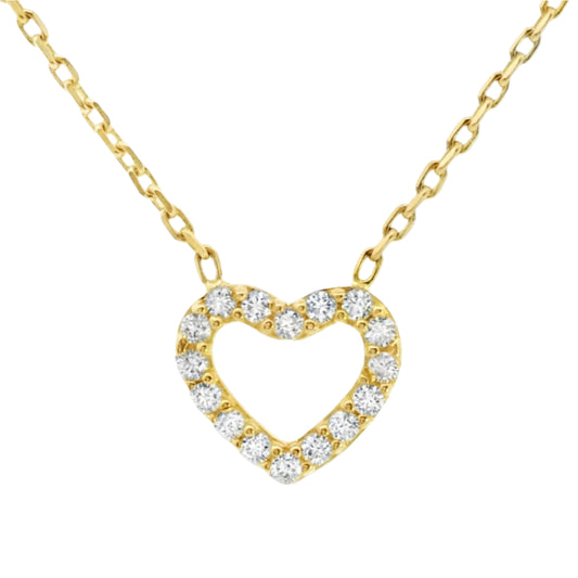 14K Yellow Gold CZ Open Heart Necklace (2.0 grams)