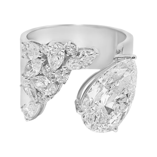 5 Carat Pear and 8.66 Carat Mixed Shape Diamond Open Cuff Ring in 18k White Gold