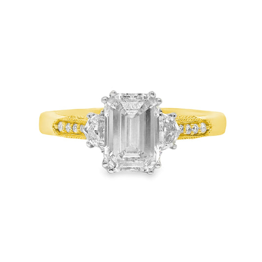 Antique 1.5 Carat Emerald Cut Engagement Ring in 18k Yellow Gold