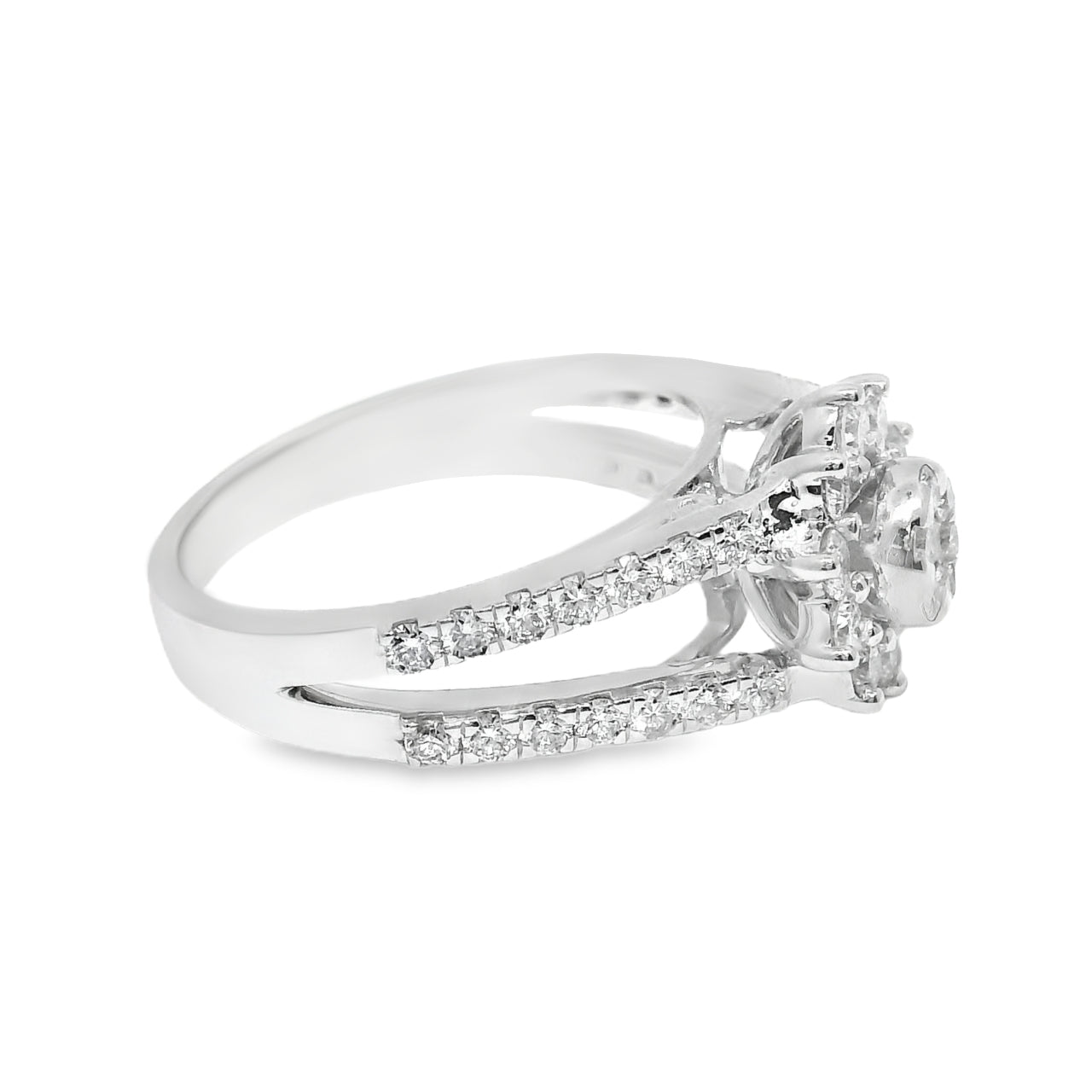 1 Carat Natural Diamond Sunflower and 14k White Gold Ring