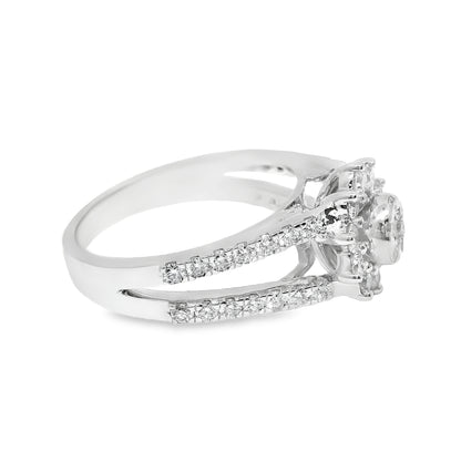 1 Carat Natural Diamond Sunflower and 14k White Gold Ring