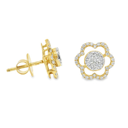 14k Yellow Gold and Natural Diamond Flower Studs (0.74 t.c.w.)