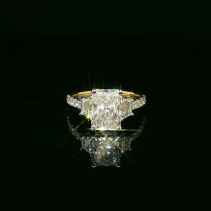 3.02 carat Radiant Lab Grown Diamond Center: 3-Stone in 18k Yellow Gold (VS1/E)