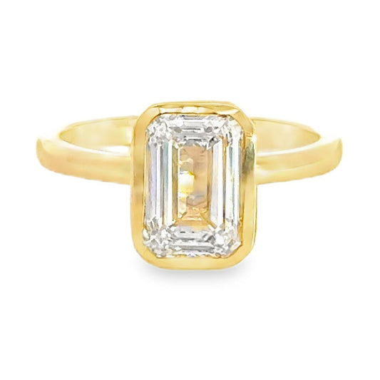 14k Gold Bezel Emerald Cut Solitaire Engagement Ring (2 tcw)
