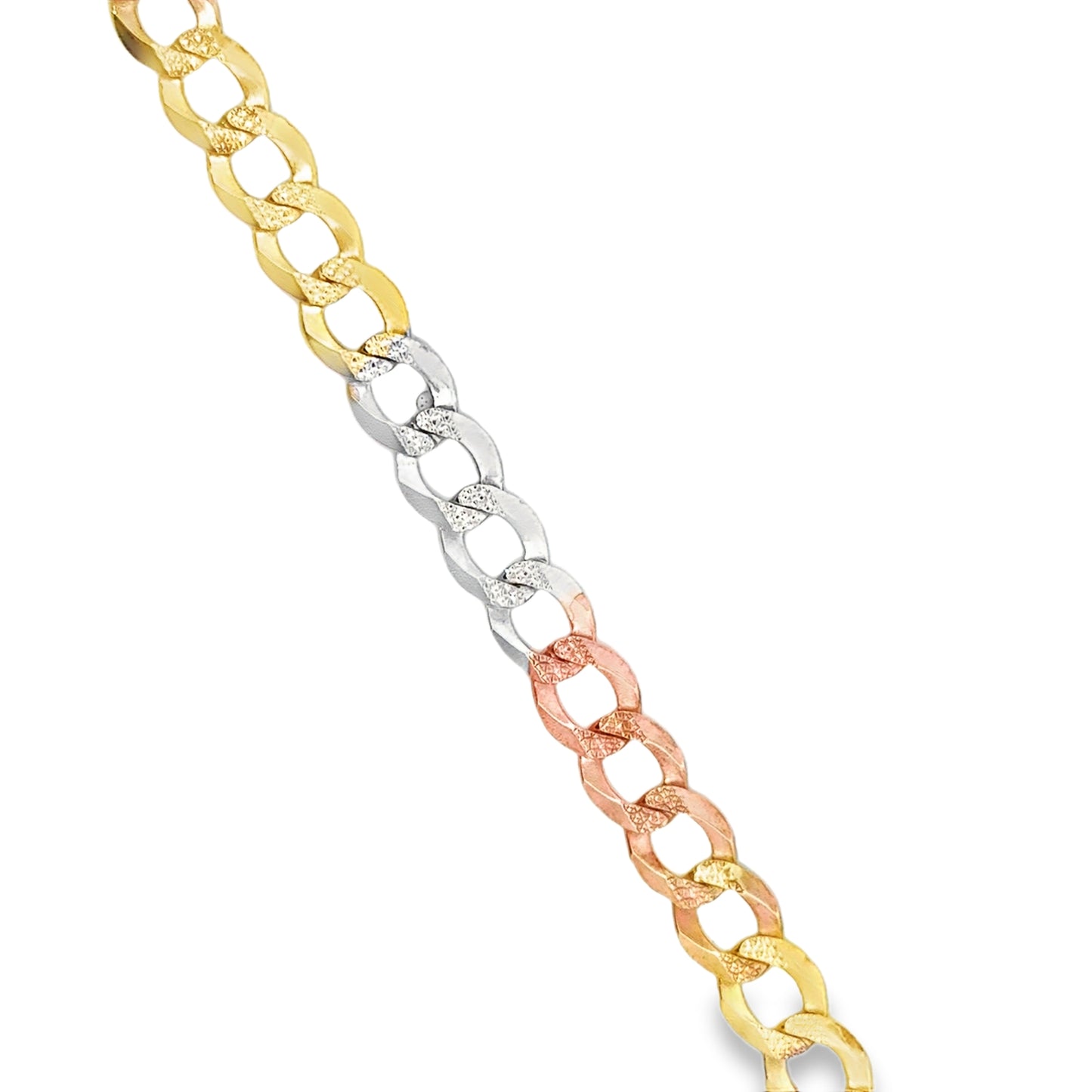 14k TriColor Gold 7mm Diamond Cut Miami Cuban Bracelet - 10"
