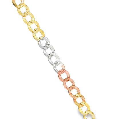 14k TriColor Gold 7mm Diamond Cut Miami Cuban Bracelet - 10"