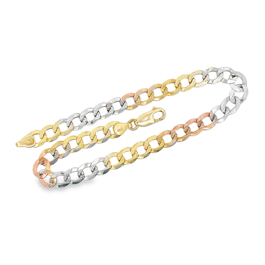 14k TriColor Gold 7mm Diamond Cut Miami Cuban Bracelet - 10"