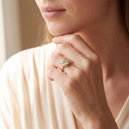 14k Gold Bezel Set 2.00 Carat Fancy Intense Yellow Cushion Lab-Grown Diamond Ring