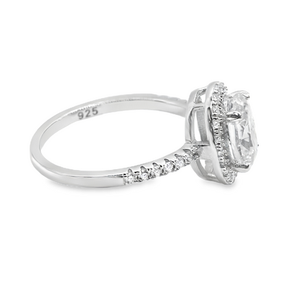 1.5ct Oval Cut Moissanite Engagement Ring in Sterling Silver with Halo