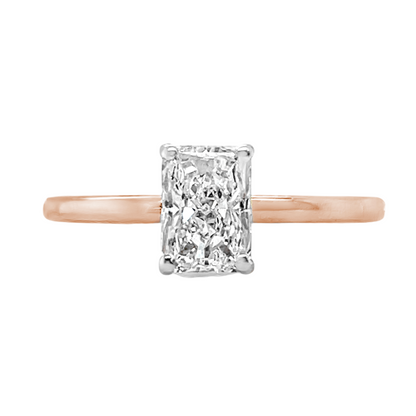 1.01 Carat Radiant Lab Grown Diamond in 18k Rose Gold Solitaire Setting with Hidden Halo