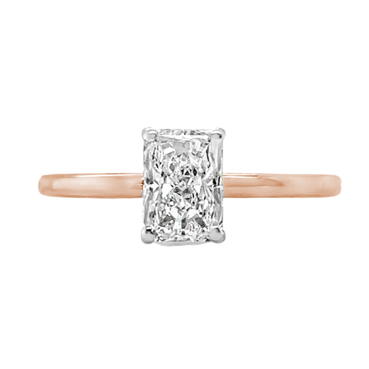 1.01 Carat Radiant Lab Grown Diamond in 18k Rose Gold Solitaire Setting with Hidden Halo