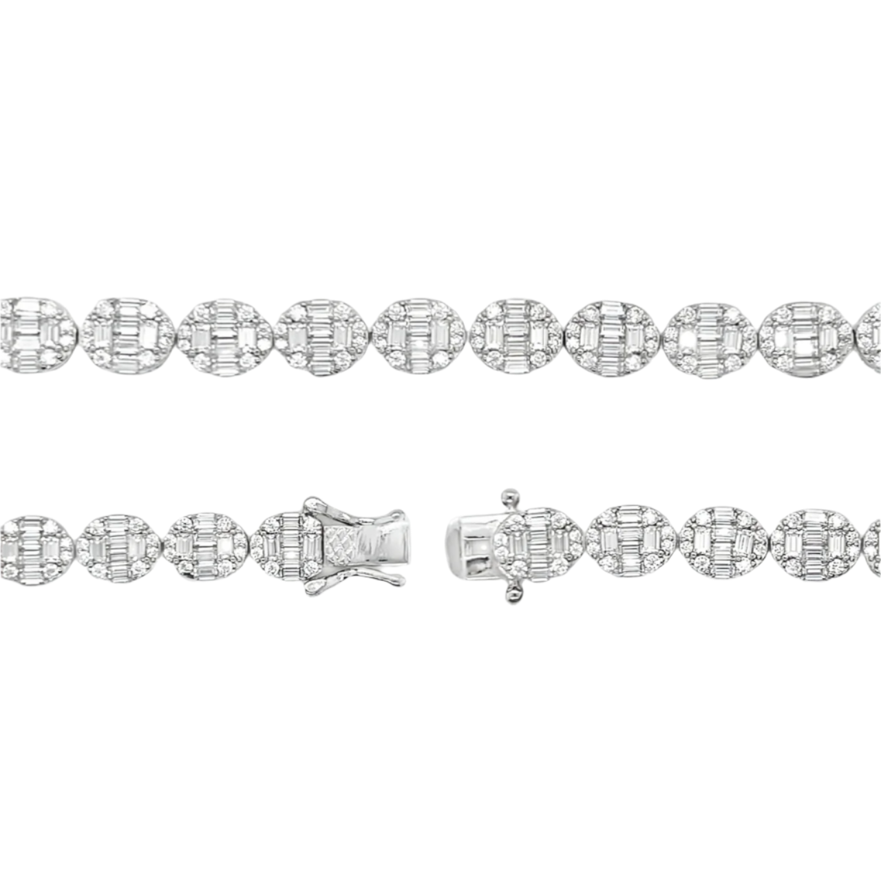 Sterling Silver Moissanite East West Oval Cluster Bracelet (7")