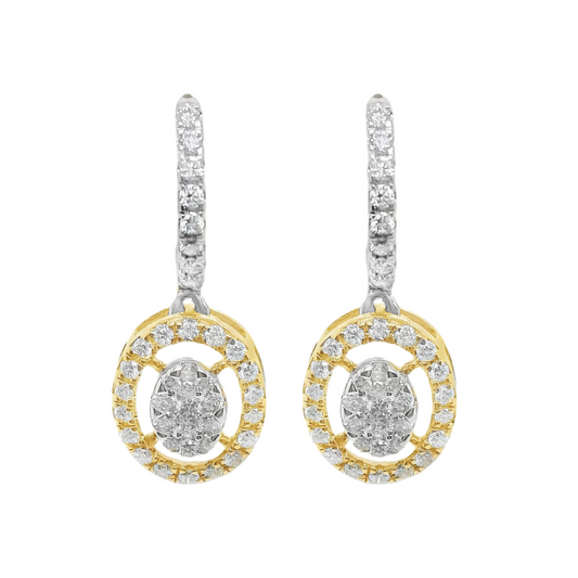 14k Oval Halo Pave Drop Earrings and Necklace Set 1.01 t.c.w.