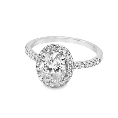 1.5ct Oval Cut Moissanite Engagement Ring in Sterling Silver with Halo