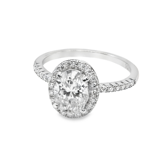 1.5ct Oval Cut Moissanite Engagement Ring in Sterling Silver with Halo