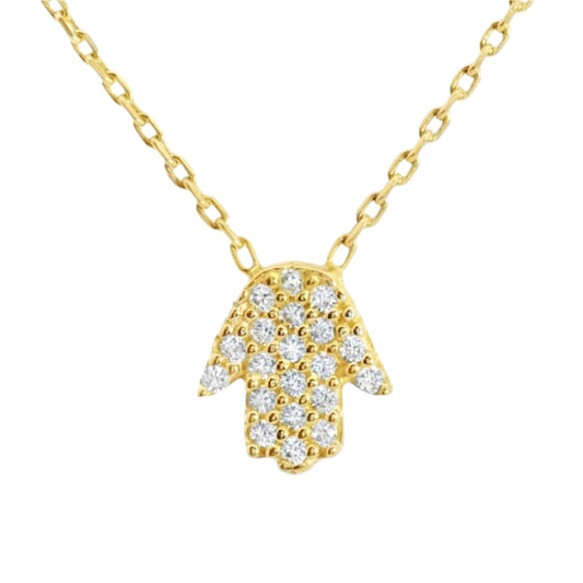 14K Yellow Gold CZ Hamsa Hand Necklace (2.0 grams)