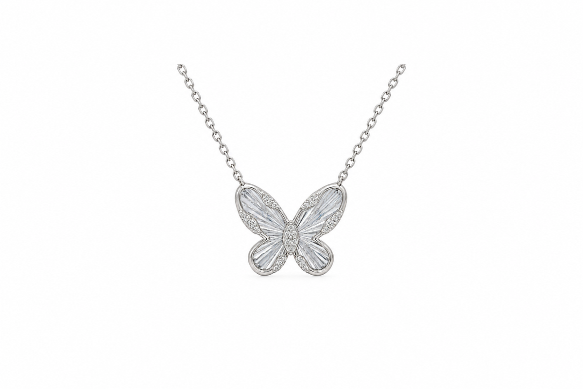 18k White Gold Natural Diamond Butterfly Necklace | 16–18"