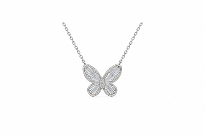 18k White Gold Natural Diamond Butterfly Necklace | 16–18"