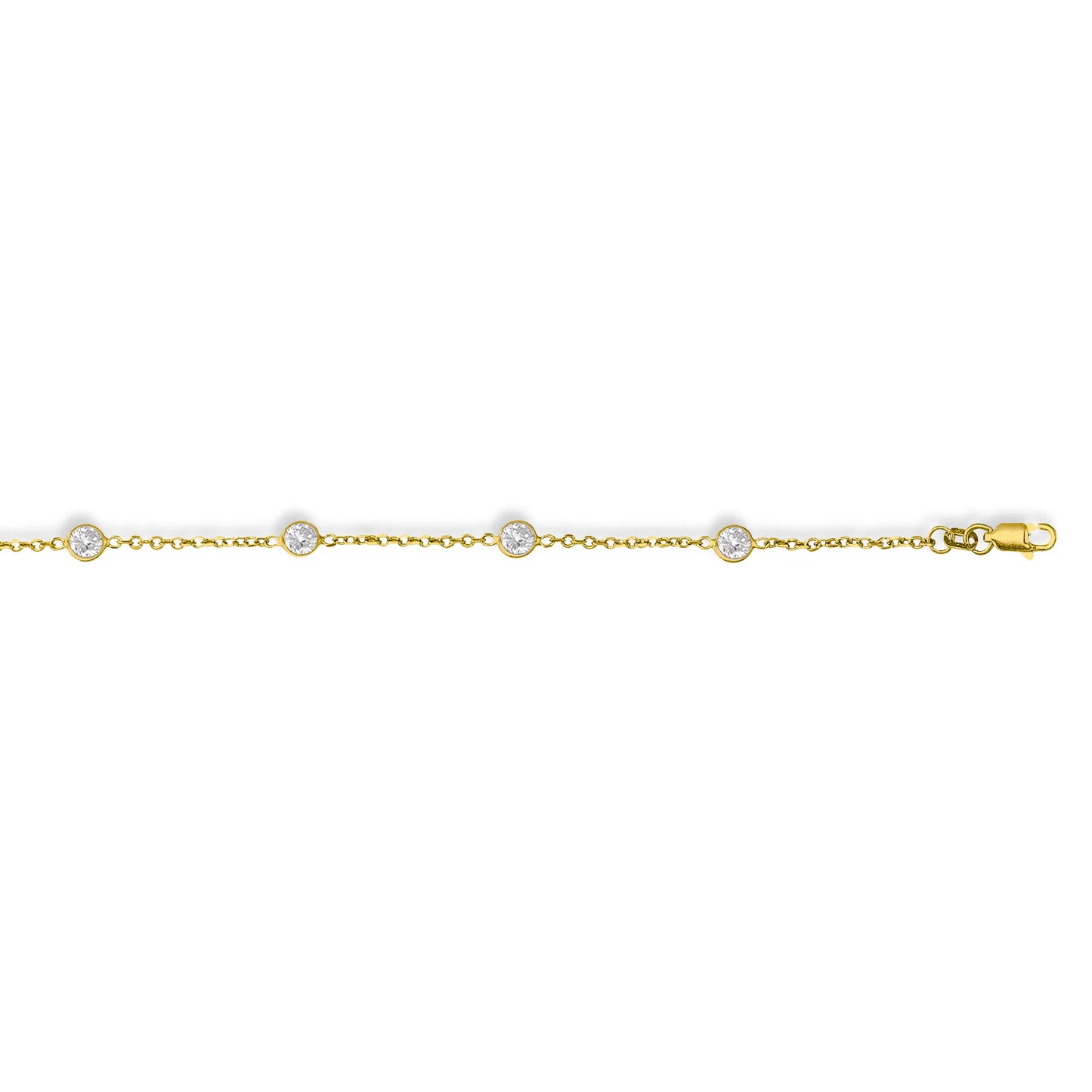 14k Gold CZ Station Bracelet | 5-Stone Bezel Set | 3.5mm | 8"