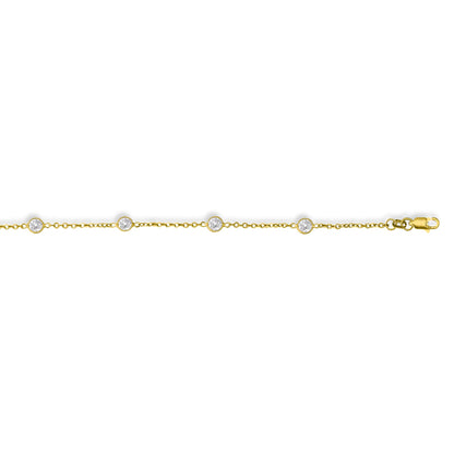 14k Gold CZ Station Bracelet | 5-Stone Bezel Set | 3.5mm | 8"