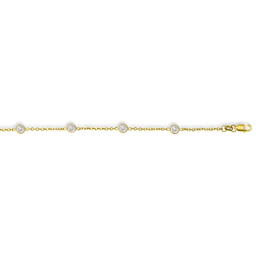 14k Gold CZ Station Bracelet | 5-Stone Bezel Set | 3.5mm | 8"