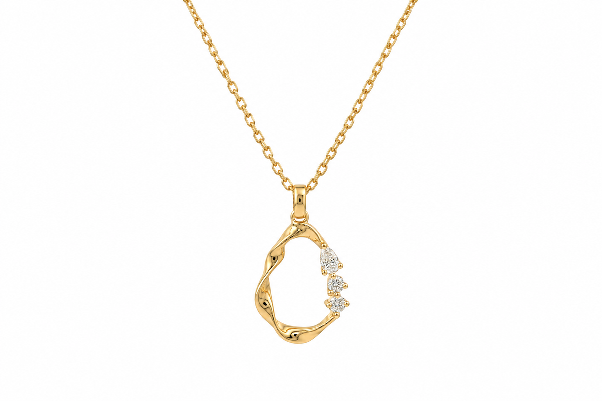 18k Gold Natural Diamond Pear Pendant Necklace | 16–18"