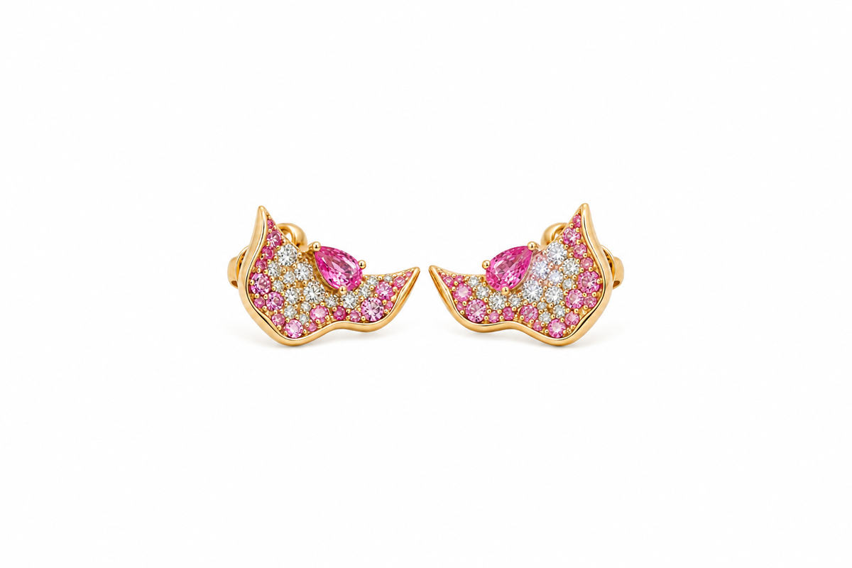 18k Gold Natural Diamond and Pink Sapphire Earrings | 0.74tcw Diamonds | 1.88ctw Pink Sapphire