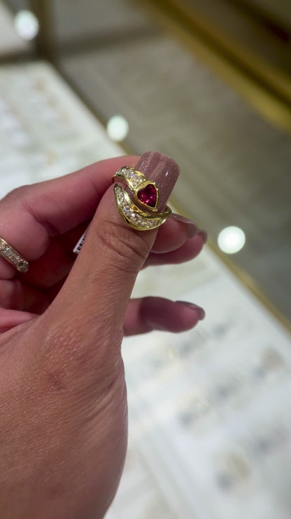 18k Gold Bypass Ring with Natural Rubies and Diamonds (1 tcw/1.25 tcw)