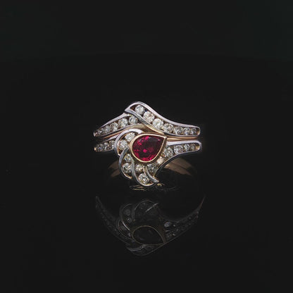 18k Yellow Gold Natural Ruby & Diamond Two-Piece Estate Ring Set