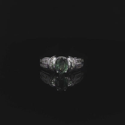 14k White Gold Natural Diamond & Mint Green Tourmaline Ring | 1.00tcw