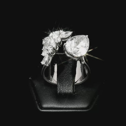 5 Carat Pear and 8.66 Carat Mixed Shape Diamond Open Cuff Ring in 18k White Gold