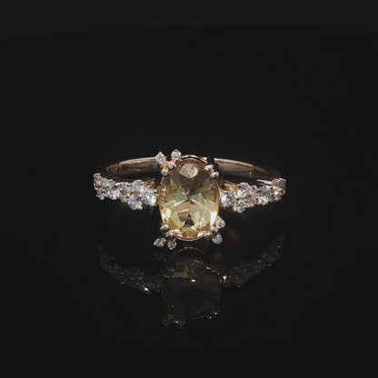 14k Gold Oval Citrine & Lab Diamond Ring | 8x6mm Natural Citrine