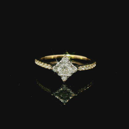 14k Yellow Gold Invisible Setting Round Cut Square Shaped Natural Diamond Engagement Ring
