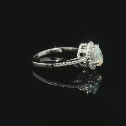 14k White Gold with Mystic Mercury Mist Topaz and Natural Diamond Ring Sz. 7