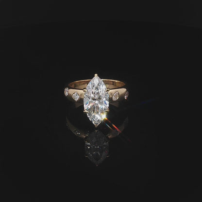 14k Gold 3.02ct Marquise Cut Lab Diamond Cigar Band Ring with Mixed Cut Accents | E/VS1