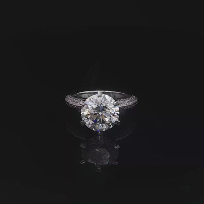 14k White Gold Pave Knife Edge Engagement Ring | 3.04ct Lab Diamond | Six Prong Setting