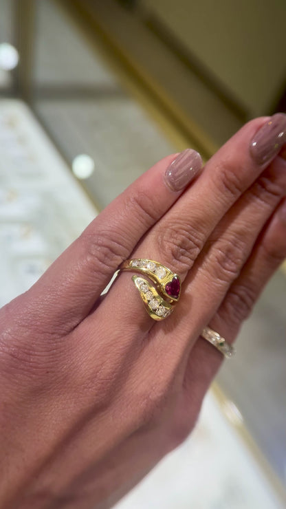 18k Gold Bypass Ring with Natural Rubies and Diamonds (1 tcw/1.25 tcw)