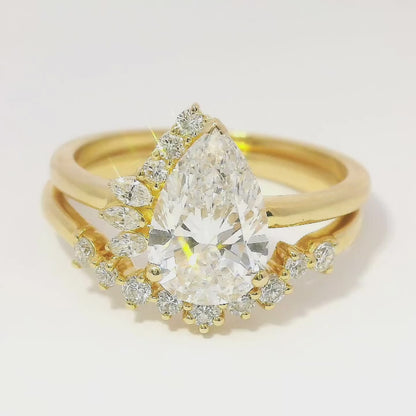 2.04 Carat Pear Lab Grown Diamond in 14k Yellow Gold with Band