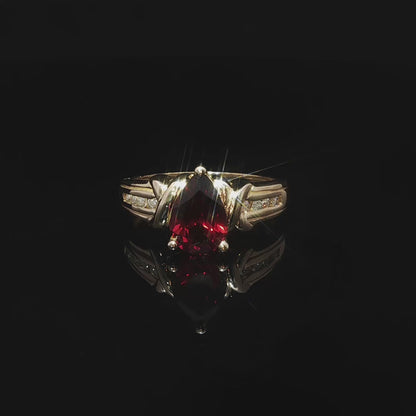 14k Gold Pear Shape Garnet and Natural Diamond Ring | 1.00 tcw