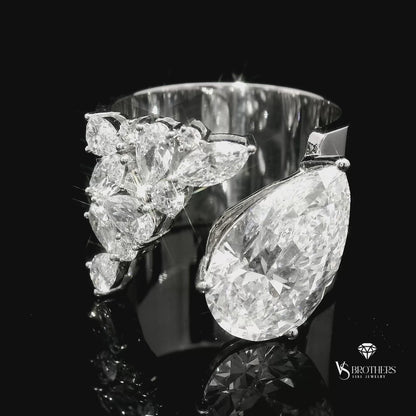 5 Carat Pear and 8.66 Carat Mixed Shape Diamond Open Cuff Ring in 18k White Gold