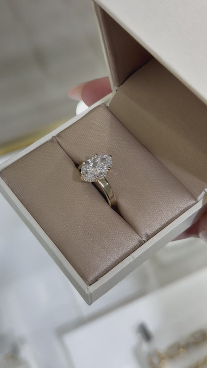 14k Gold 3.00ct Oval Lab Diamond 3mm Cigar Band Engagement Ring