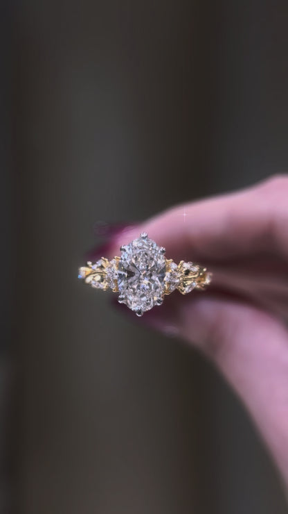 14k Gold 2ct E/VS1 Oval Lab Diamond Engagement Ring with Marquise Floral Accents