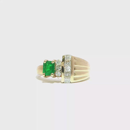 14k Gold Ring with Natural Diamonds and Emerald (1.52 tcw)