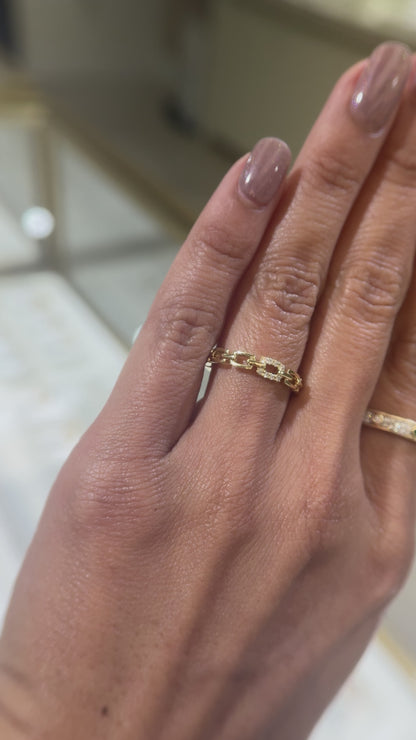 14k Yellow Gold and Natural Diamond 3/4 Chain Links Ring (0.05tcw)