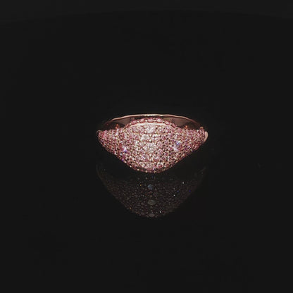 14k Rose Gold Pavé Pink Lab Diamond Signet Ring