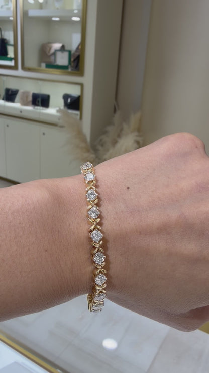 14k Gold Lab Diamond XOXO Tennis Bracelet 6.38tcw | 7" Length